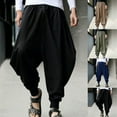 thumbnail image 3 of Men's Loose Casual Harem Japanese Trousers Baggy Fit Hippy Hakama Pants Bottoms, 3 of 10