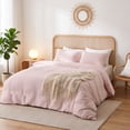 thumbnail image 3 of TechForma 100% Cotton Duvet Cover Set, Pink Double Layer Gauze Bed Set, 3 pcs Breathable & Crisp Soft Duvet Cover Set, Twin, 3 of 9