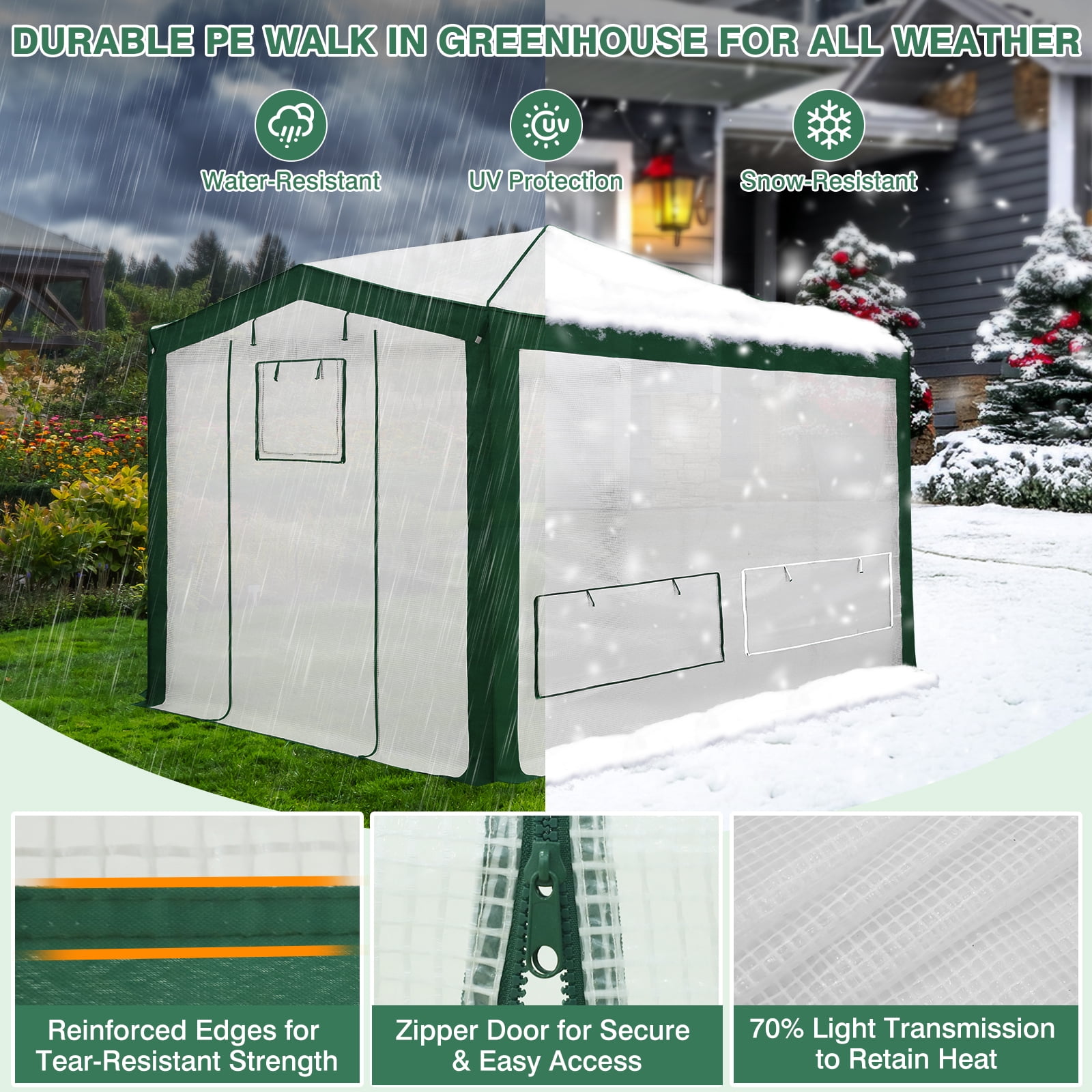 EAGLE PEAK 8x12 Portable Walk in Greenhouse , Heavy Duty Pop Up Green House, Front Roll Up Zipper Entry Door and Mesh Windows, Gray/White