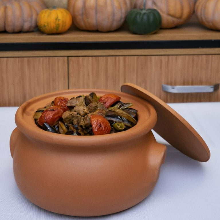 Hakan Handmade Clay Pot with Lid, Natural Unglazed Earthen