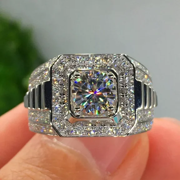 3Ct Round Real Moissanite Solitaire Men'S Engagement Ring 14K White Gold Plated