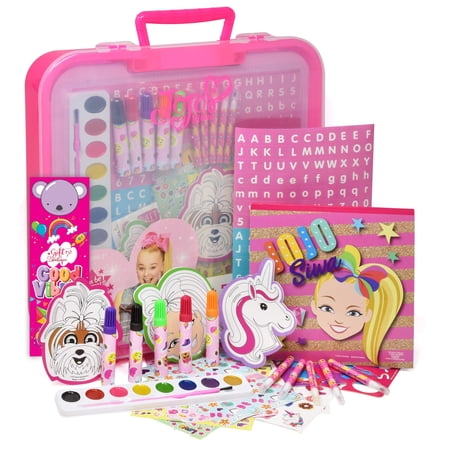 JoJo Siwa Art Supplies Set for Girls Craft Coloring Case for Kids and Toddlers Mess Free Jumbo Activity Bucket Includes Bookmark Non Toxic Markers Paint Alphabet Stickers Sketch Book JoJo Si