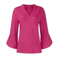 thumbnail image 4 of Zhensanguo Womens Ruffle 3/4 Sleeve Tops Casual Trendy V Neck Tunic Tops Fashion Dressy Shirts Casual Blouses Hot Pink XL, 4 of 6