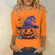thumbnail image 2 of Camisa para mujer, moda informal, manga raglán, cuello redondo, manga 3/4, suelta, camiseta estampada de Halloween, top para mujer, 2 of 7