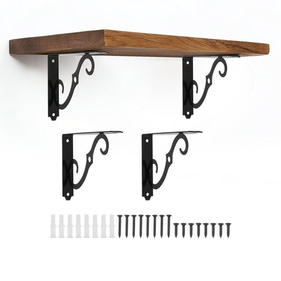 Uxcell 4 Pcs Decorative Shelf Brackets, 8" x 5" Heavy Duty Floating Shelf Brackets for Wall Bookshelves Shelves Support, Black