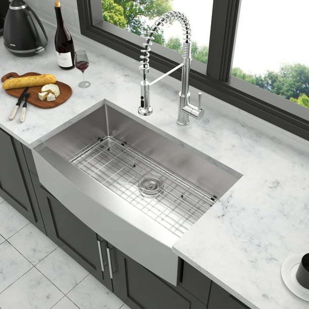 36 Brushed Nickel Farmhouse Sink 36 Inch Kitchen Sink Stainless Steel ...