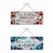 WIRESTER 2pcs Rectangle Wooden Hanging Sign Plaque with Rope For Decorative Room Door Wall Home House Office - Psalm 46:5, I can do all things through Christ who strengthens me Philippians 4:13