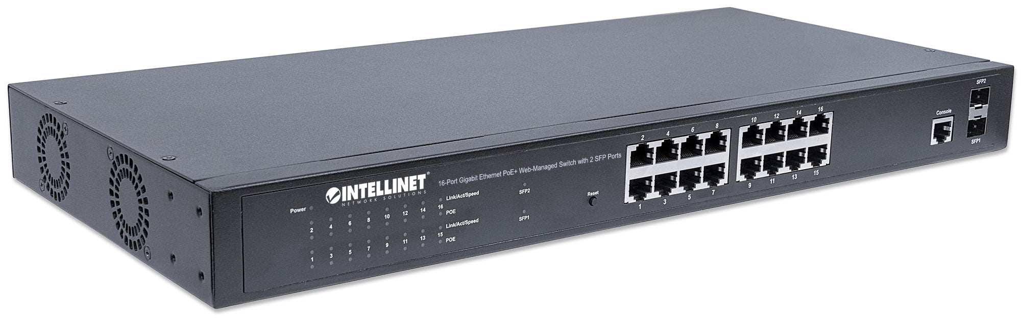 Intellinet 561198 16-Port Gigabit Ethernet PoE+ Web-Managed Switch with 2