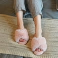 thumbnail image 4 of Pantuflas para mujer, punta abierta, peludas, esponjosas, para casa, acogedoras, de espuma viscoelástica, antideslizantes, de felpa, cruzadas, peludas, para interior y exterior Ormromra 2034321-7, 4 of 9