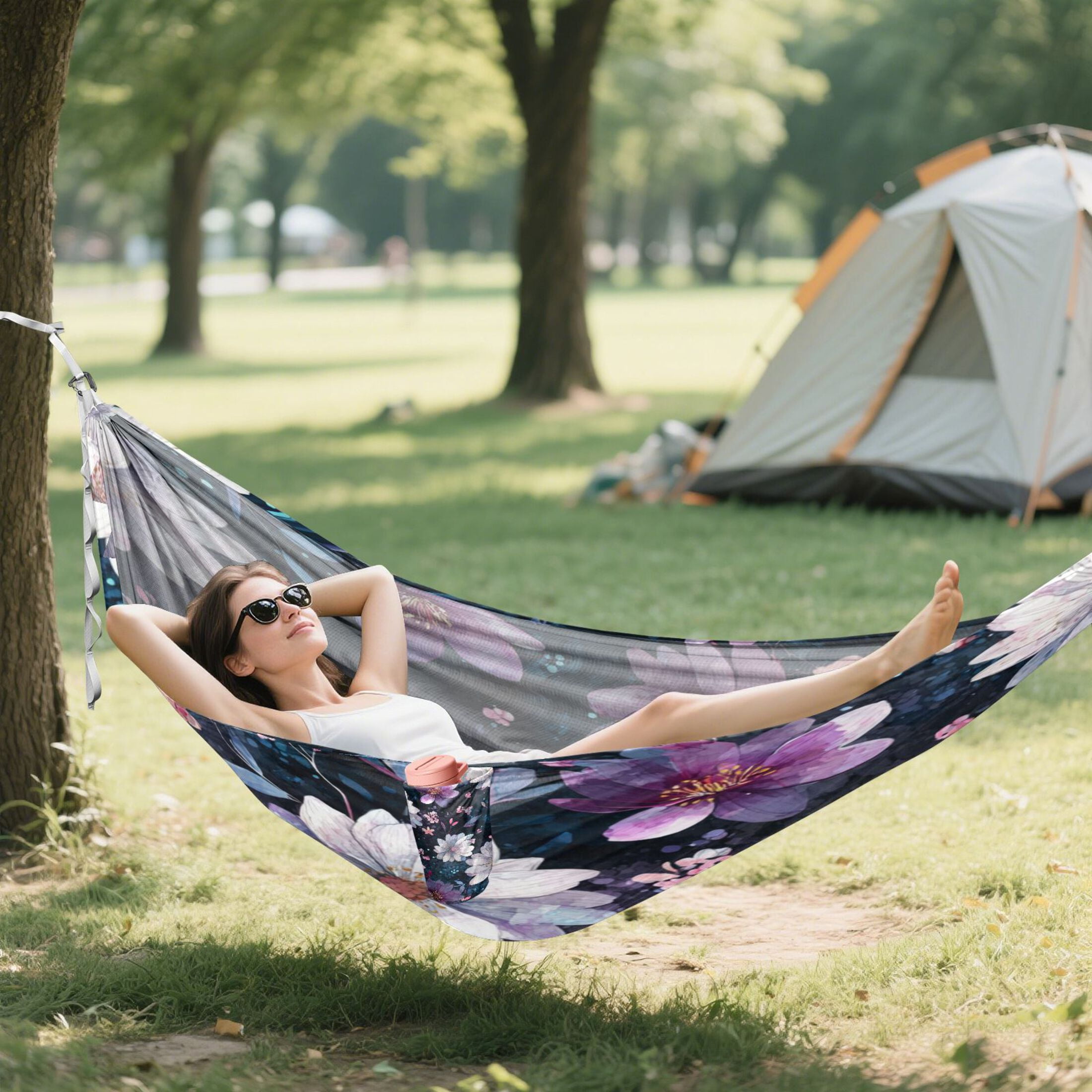 Hammock Camping Hammock Nylon Portable Hammock Travel Camping Hammock Purple Flowers