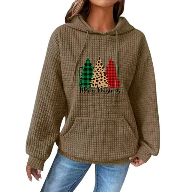 WEAIXIMIUNG Chandails en Molleton pour Femmes Sans Capuche avec Graphiques Imprimé Arbre de Noël Décontracté