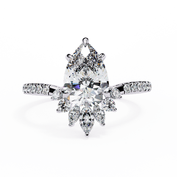 1.54CT Pear Cut IGI Certified Lab Created Diamond 14k White Gold Engagement Ring, Pear Cut Wedding Ring, Solitaire With Accents Ring For Her