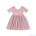 thumbnail image 2 of Fozruso Girls Dresses Baby Girls Summer Short Sleeve Dress Viscose Toddler Soft Casual Flowy Tiered,6-12 Months, 2 of 6