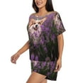 thumbnail image 2 of Kdxio Dog in Lavender Flowers Print Pajamas Sets for Women Short-Sleeved Pjs with Lounge Shorts Two Piece Sleepwear S-4XL, 2 of 8