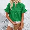 thumbnail image 2 of Timegard Tops for Women Ruched Ruffle Short Sleeve Stand Collar Shirts Casual Loose Button up Blouse, 2 of 5