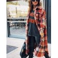 thumbnail image 2 of GHSDFBB Women's Lounge Lapel Button Up Long Sleeve Plaid Long Shirt Jacket Shacket, 2 of 6