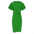 thumbnail image 6 of safuny Women's Plus Size Slim Knee Length Pencil Dress Solid Color Holiday Elegant Cocktail Wedding Evening Party Ruffle Sleeve Trendy Dresses Crew Neck Green S, 6 of 7