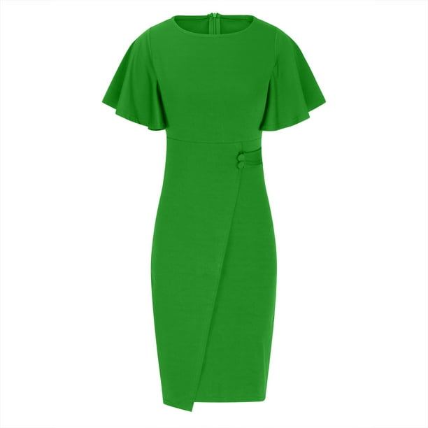 green professional dresses Mrat Women's Ruffle Sleeve Dress Vintage Bodycon Business Dresses Formal Work Pencil Dress Green XXL, Size: 2XL