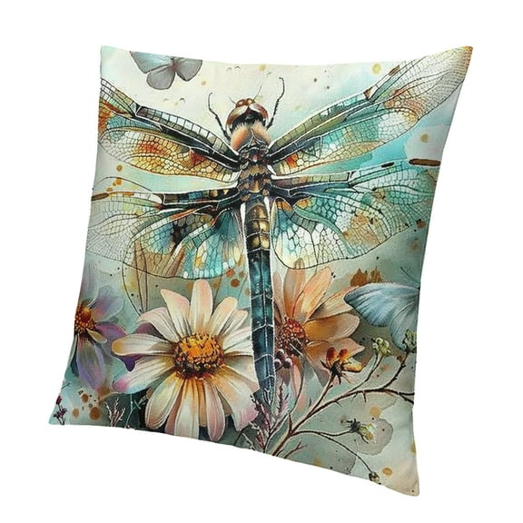Patifu Dragonfly Flowers Butterfly Pillow Covers, Square Home Furnishing Short Plush Material 12x12in