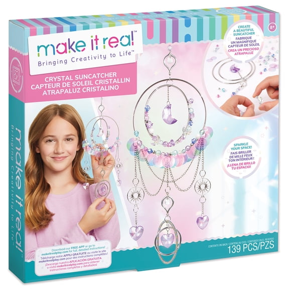 Make It Real: DIY Crystal Suncatcher - Silver, Purple & Soft Hues, Craft Your Own Beautiful Suncatcher, 139 Pieces Included, All-In-1 DIY Kit, Bedroom Décor, Tweens & Girls, Kids Ages 8 