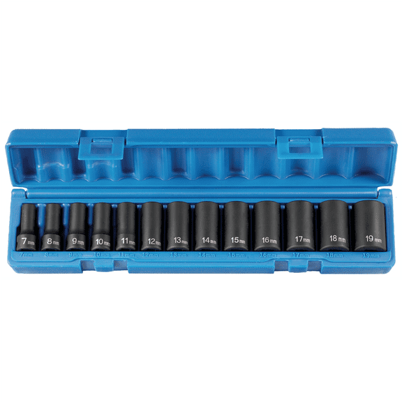 Grey Pneumatic 1213MSD 13 Piece 3/8 Inch Semi Deep Metric Impact Socket Set
