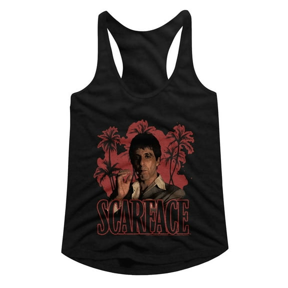 Scarface Red Palms Black Junior Women's Racerback Tank Top