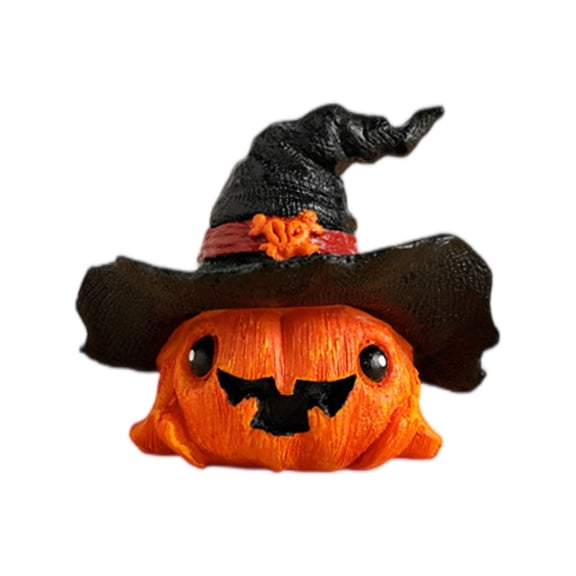 Halloween Decorations Ghost Witch Pumpkin Resin Figurine Halloween Spooky Tabletop Decor Ornament for Mantel Shelf Home Party - Gray