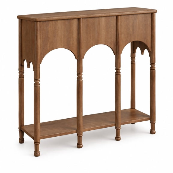 40 Inch Narrow Console Table with Storage Shelf, Classic Wooden Entryway Sofa Table with Roman Style Legs, Accent Table for Living Room Hallway, Brown