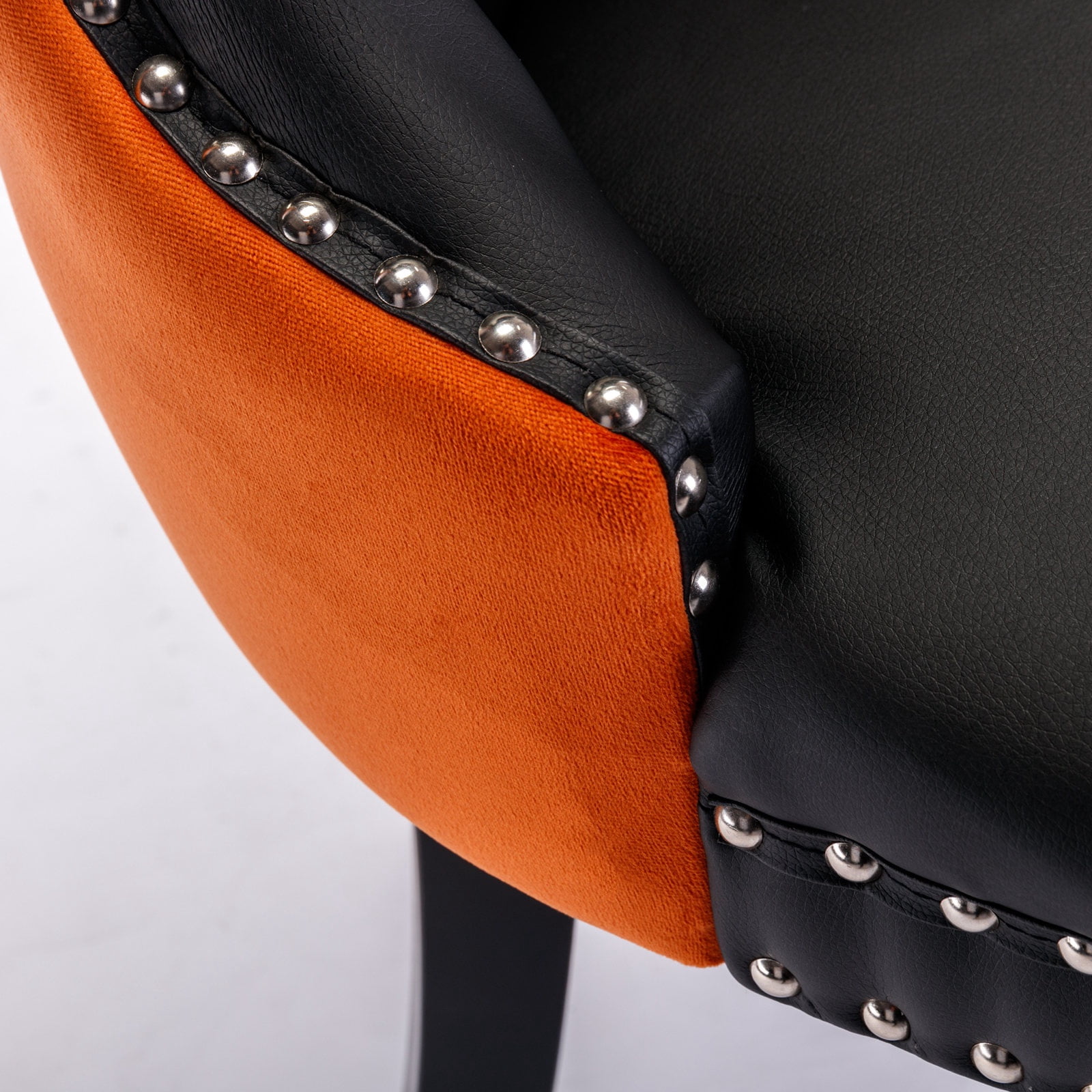 Dining Chairs Set of 2, Upholstered High-End Tufted Dining Room Chair with Back Ring and Nailhead Trim, Modern Velvet Kitchen Chairs with Solid Wood Legs for Kitchen, Home,Black+Orange