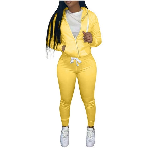 biudgviw Workout Sets for Women Soft Long Sleeve Zipped up Hoodies Sweatshirt Stretch Slim Jogger Pants Athletic Outfits Sweatsuit