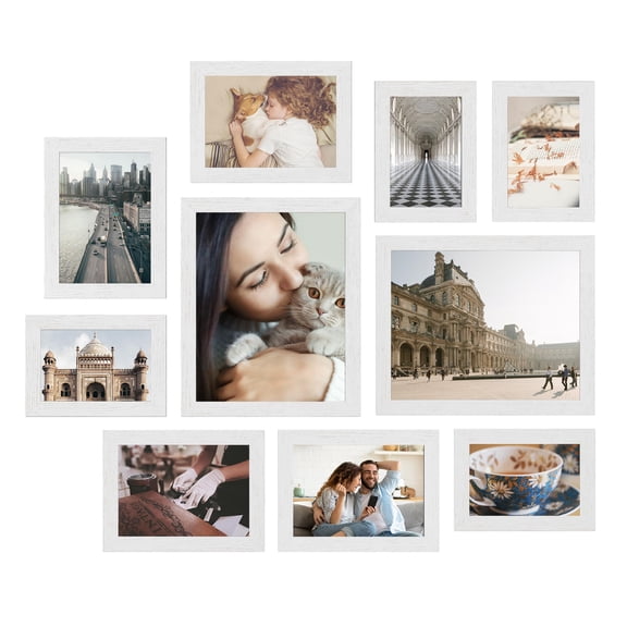 Picture Frames, Collage Picture Frames Set of 10, Two 8x10, Four 5x7, Four 4x6, Photo Frame for Wall Gallery Decor, Table Display, Glass, Rustic Brown