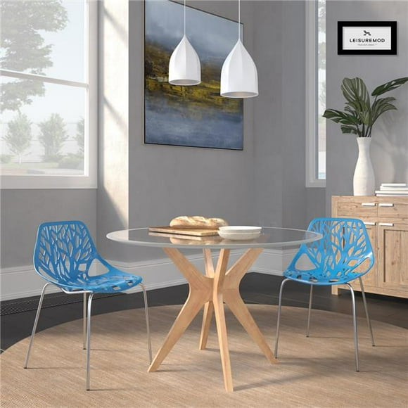 LeisureMod AC16BU2 31.5 x 20.75 x 21 in. Modern Asbury Dining Chair with Chromed Legs&#44; Blue - Set of 2