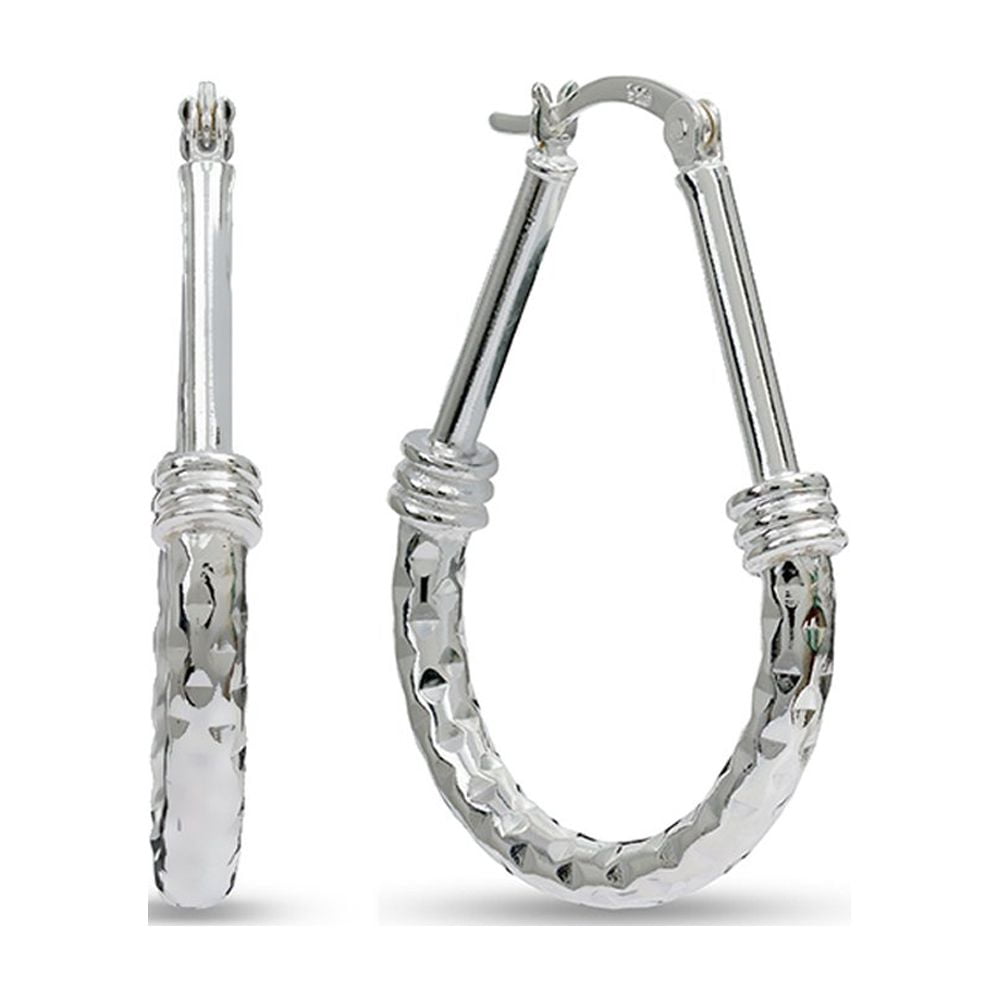 LeCalla 925 Sterling Silver Diamond-Cut Click Top Oval Hoop Earrings Jewelry for Women and Teen 35MM