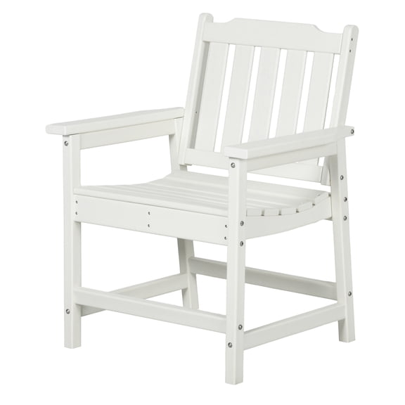 All-Weather Patio Chair, HDPE Outdoor Dining Chair, Heavy Duty Wood-Look Furniture for Garden, Deck, White