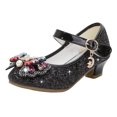 thumbnail image 2 of NAISIBABY Girls Dress Shoes, Sequined Low Heel Wedding Party Princess Shoes Black, 2 of 3