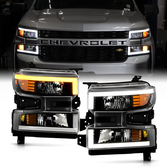 2019-2021 Silverado 1500 Halogen w/LED DRL SwitchBack Signal Black Headlights