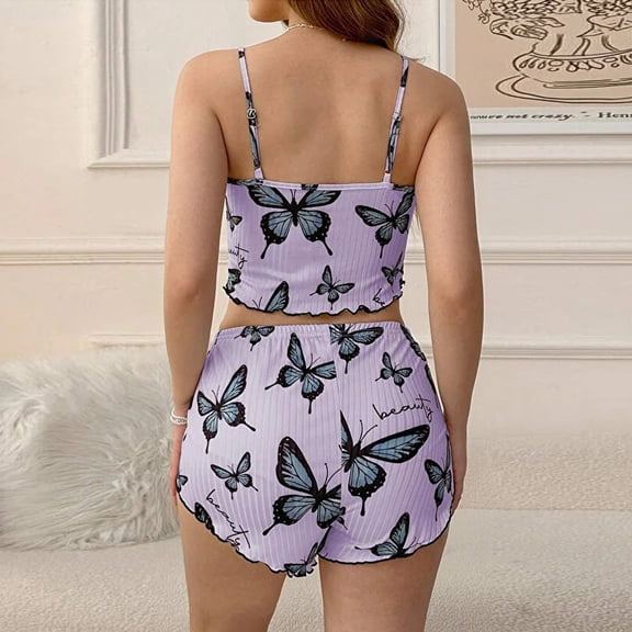 Fgvctg Valentine's Day Womens Pajama Sets 2 Piece Sleeveless Cami Pajamas Romantic Loungewear Pj Cute Love Heart Print Women Sets Sleepwear Date Night Tank Top And Shorts Purple M