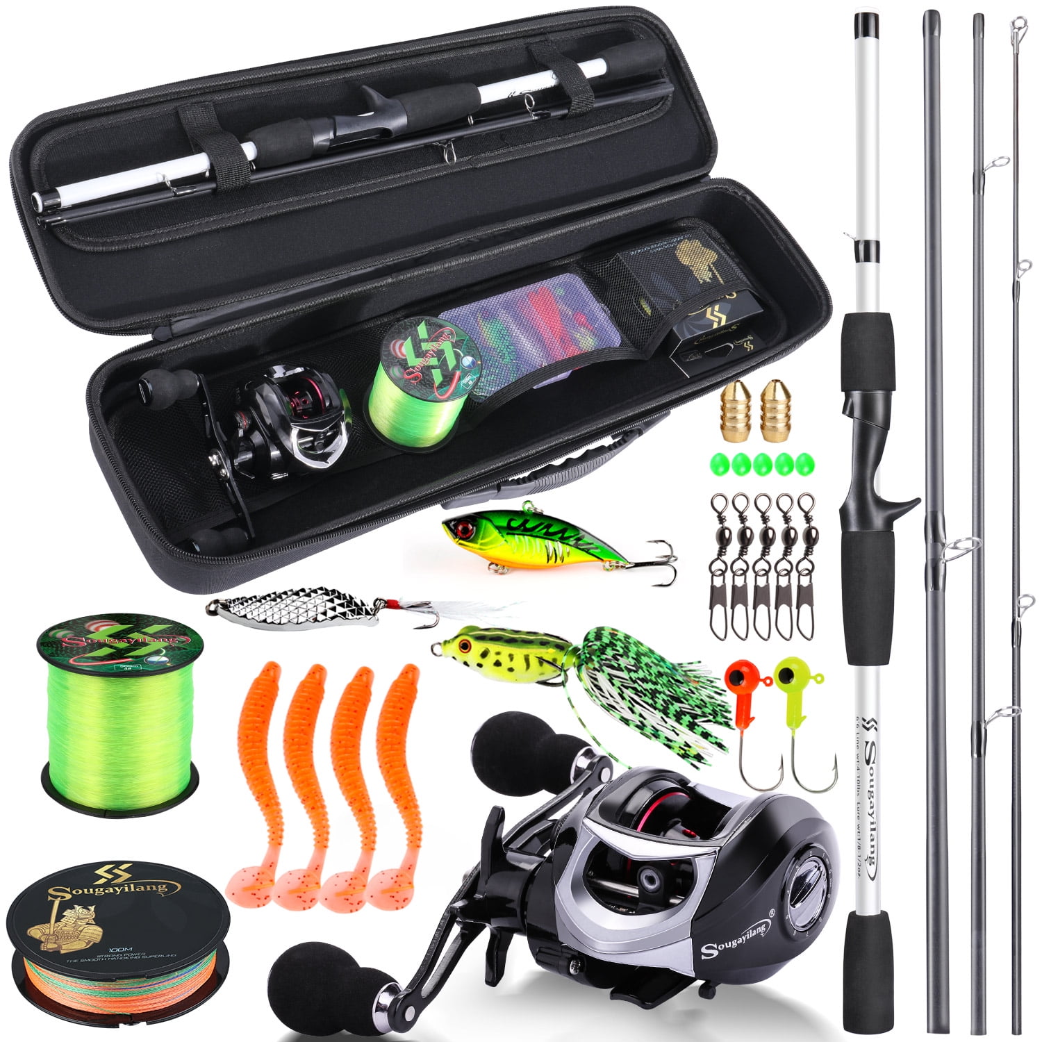 Sougayilang 6.5ft Fishing Rod and Reel Combos Fishing Full Kit 4 Section Glass Fiber Casting
