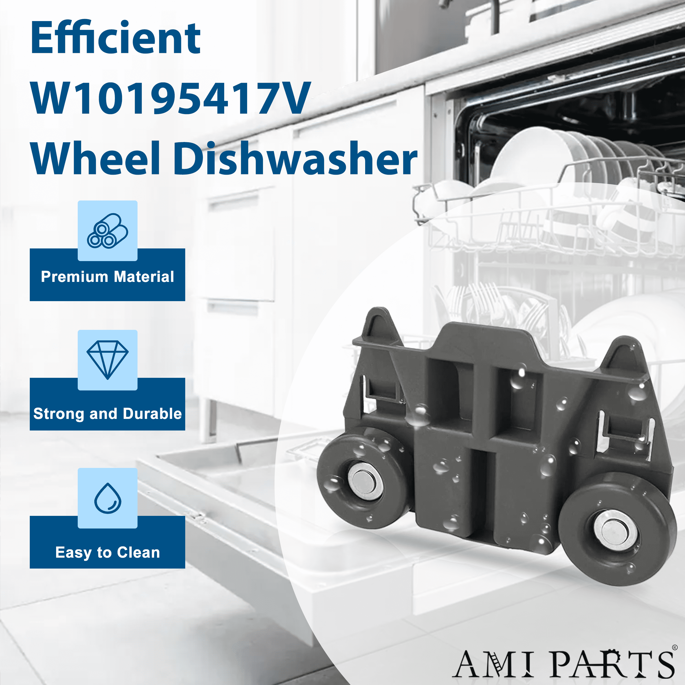 AMI PARTS W10195417 W10195417V Lower Wheels Dishwasher Dish Rack Wheel for Whirlpool WPW10195417VP