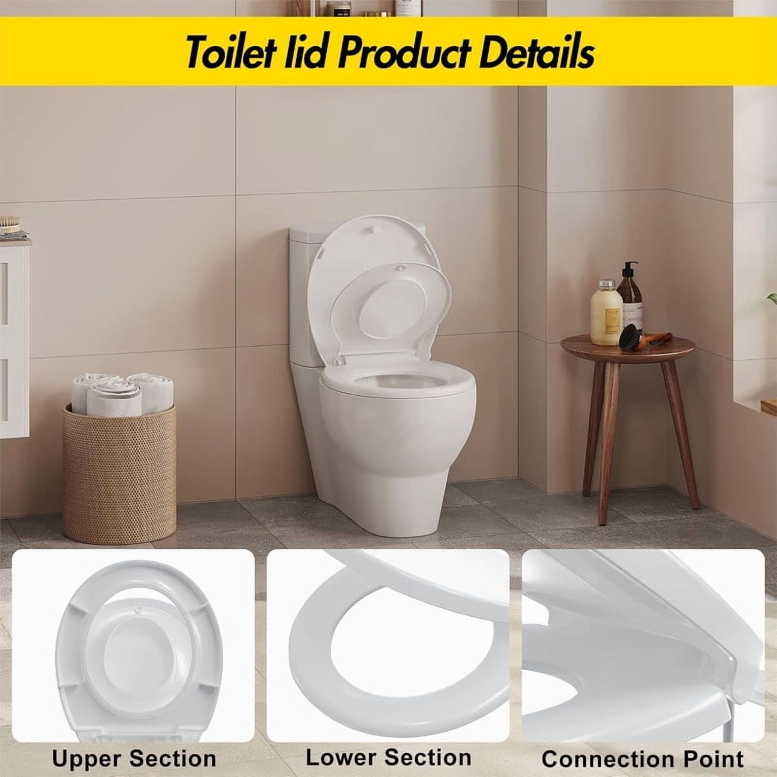 Towallmark Toilet Seat With Toddler Seat, Round Soft Close Toilet Cover With Quick Release Hinges, White PP Potty Training Seat, Family Use Toddler Toilet Seat