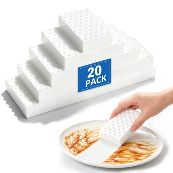 20-Pack Melamine Sponges, Multi-Functional Household Cleaning Pads for Kitchen Dishes Bathroom Walls, 2X Density Extra Thick Non-Scratch Sponge Foam Pads