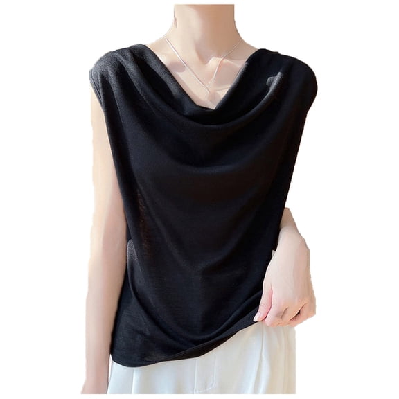 Wensltd Womens Summer Tank Tops Trendy Solid Color Cowl Neck Sleeveless Knit Tops Versatile Layering Tops S-XL