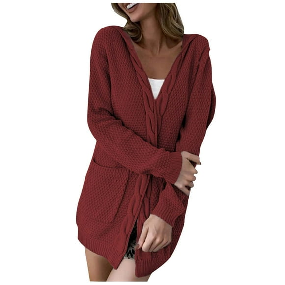 Pisexur Long Sleeve Cardigan for Women Solid Color Cardigan Wool Sweater Pocket Recreational Tops Casual Long Open Front Cardigan Sweaters