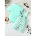 thumbnail image 4 of Mikrdoo Newborn Boys Outfits Summer Solid Color Turn-down Collar Romper Tops Plaid Suspender Pants 2Pcs Clothes,As Gift, 4 of 9
