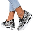 thumbnail image 5 of Domzle Women's Floral Embroidery Mesh Sneakers Breathable Slip On Wedges Walking Shoes Fashion Lace Platform Sneakers Hidden Wedge High Top Comfort Work Outdoor Travel Sports Shoes Black, 5 of 7