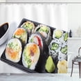 thumbnail image 1 of Wasabi Shower Curtain, Macro Food Photography with Traditional Assorted Sushi Plate with Soy Sauce Print, Fabric Bathroom Set with Hooks, 69W X 75L Inches Long, Multicolor, by Ambesonne, 1 of 3