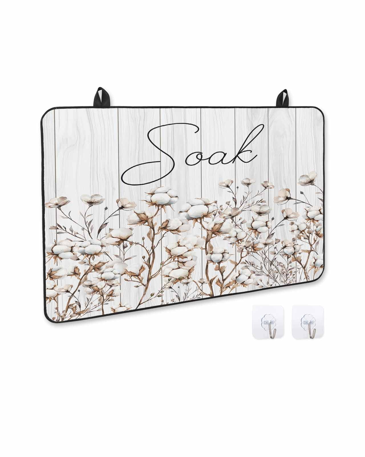 nqOlkjepod Large Induction Cooktop Protector Mat 36"x21", White Spring Floral Stove Top Covers for Electric Stove, Vintage Watercolor Flowers Wooden Stove Burner Cover Mats, Glass Top Stove Cover