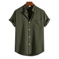thumbnail image 2 of Camisa casual de cuello alto de manga corta de color sólido para hombre Pompotops  oipoqjl24315, 2 of 8