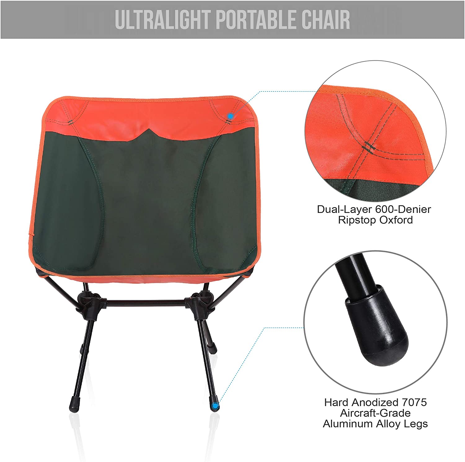 MF Studio Camping Chair Portable Ultralight Compact Folding Camping Backpack Chairs with Carry Bag Heavy Duty 225lb Capacity Compact Lightweight Folding Chair for The Outdoors, Camping, Hiking,Orange - image 4 of 6