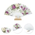 thumbnail image 3 of Unique Bargains 1 Pc Floral Folding Fan for Masquerade Purple Green Silk Fabric, 3 of 5